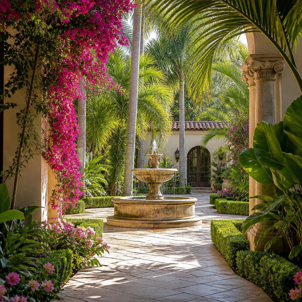 Luxurious tropical courtyard with seating area