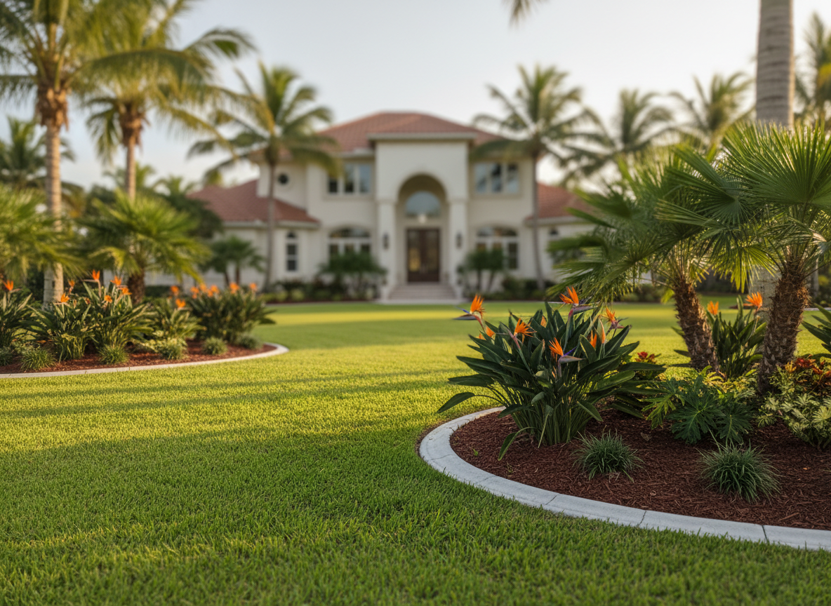 The same Sarasota property fully restored into a lush, resort-ready tropical landscape